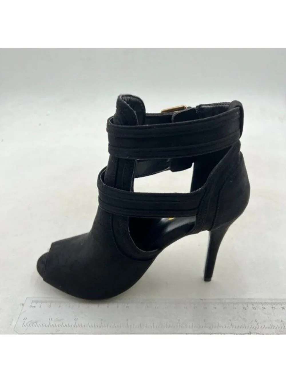 XYD Women Peep Toe Ankle Bootie High Heels Buckled Double Straps Cutout Shoes